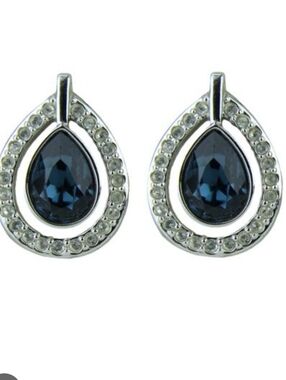 SWAROVSKI MILA Deep Blue Crystal PIERCED EARRINGS Chic Old Money Vibes
